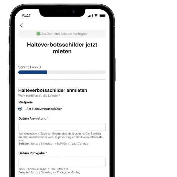 Halteverobtsschilder Anfrage Mieten Formular